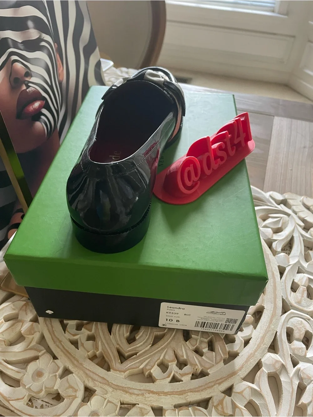 kate spade Black Patent Loafer with Two-Tone Bow Accent